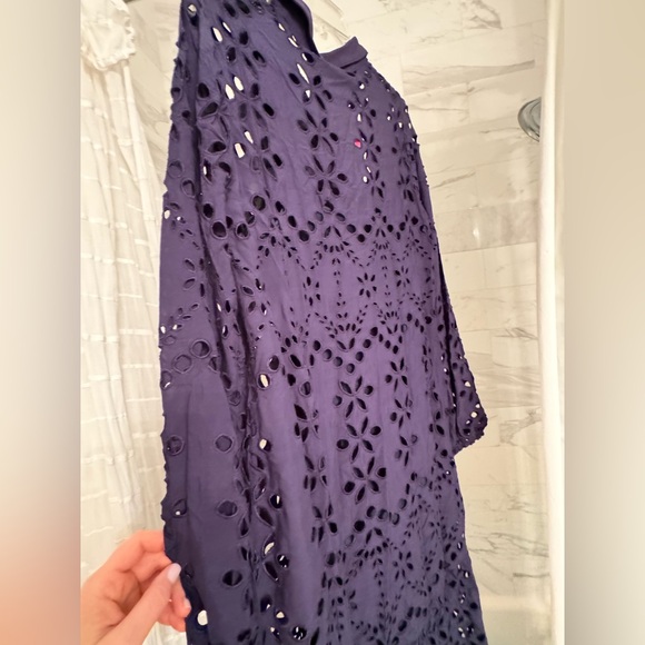 Lilly Pulitzer Zia Eyelet Midi Shirtdress Navy Blue Size 10 - Picture 8 of 11